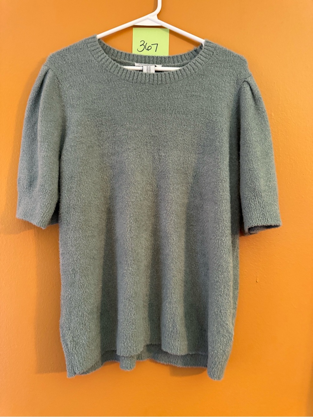 Rachel Zoe Plush Short-Sleeve Crewneck Sweater in Sage